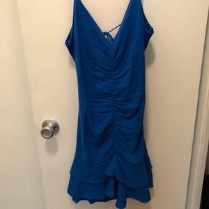 RUCHED ROYAL BLUE ZARA MINI LINEN DRESS